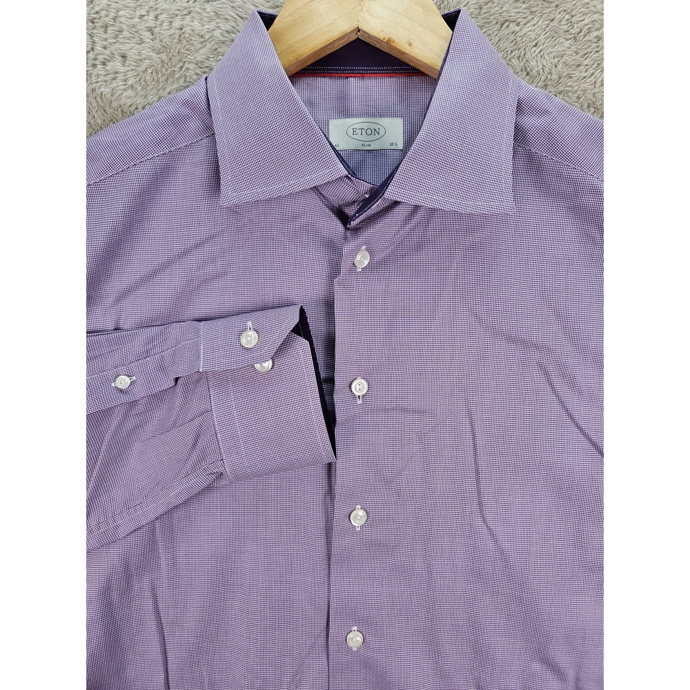 ETON Slim Fit Geometric Twill Dress Shirt Size 42 16.5